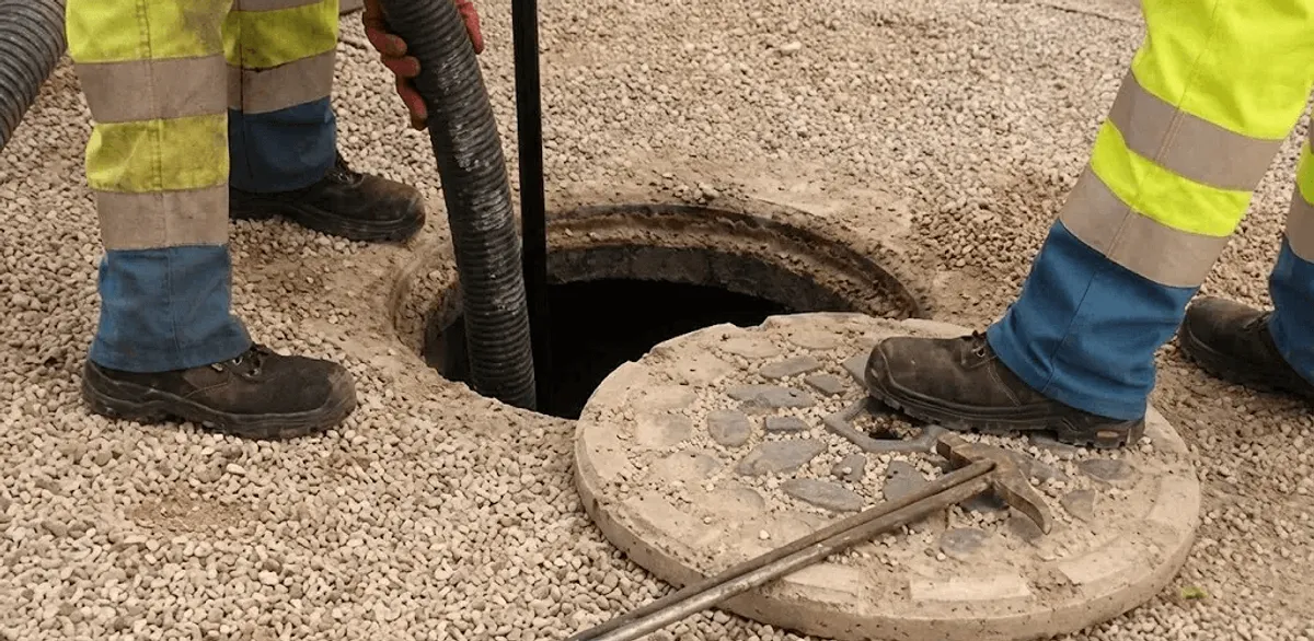 Drain cleaning crew clearing a sewer access point with professional equipment in Richmond, VA